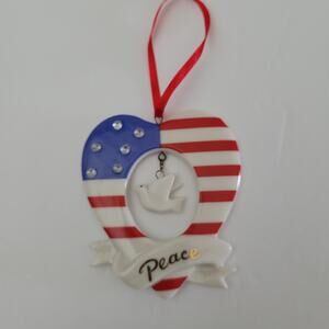 American Flag Heart Dove Christmas Tree Ornament 3x2.5 inches